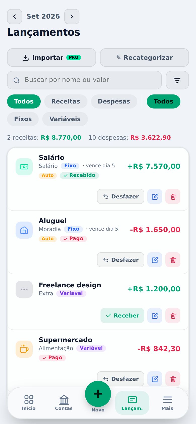 Lançamentos do Tem Saldo no celular